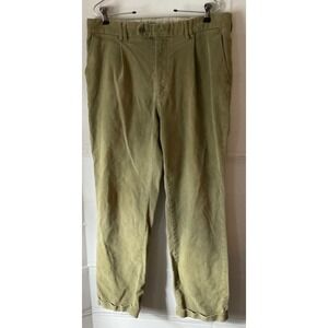 Barbour Mens Olive Green Pleated moleskin Trousers Cuffed Made in Portugal 36x30